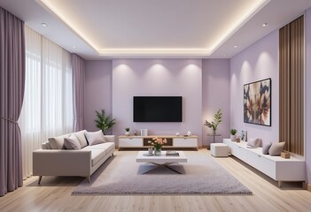 Fototapeta premium Modern Lavender Living Room Interior Design Decor