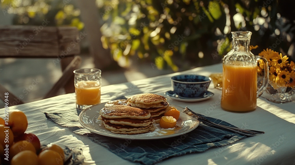 Poster Pancakes and orange juice