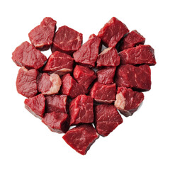 A heart made of pieces of meat on transparent background