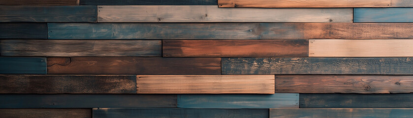 textured wooden wall featuring various shades of brown and blue, creating rustic and warm atmosphere.