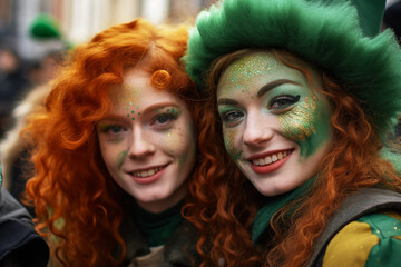 Naklejka premium Irish people celebrating national holiday Saint Patrick Day, Generative AI conceptual illustration photo