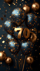70th Birthday Celebration Concept with Balloons, Cake, and Number 70