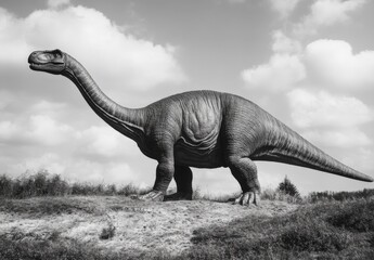 Obraz premium A large dinosaur is standing in a field