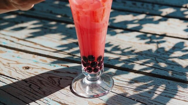 Refreshing Summer Bubble Tea on Wooden Table