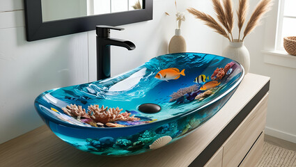 modern bathroom sink with blue theme