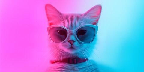 Сat wearing sunglasses close up abstract. Copyspace. Banner with cat - web header template - website simple design