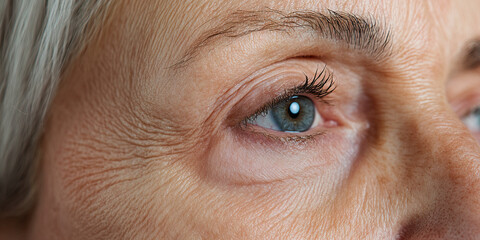 Close-up of Eye and Facial Skin Showing Wrinkles