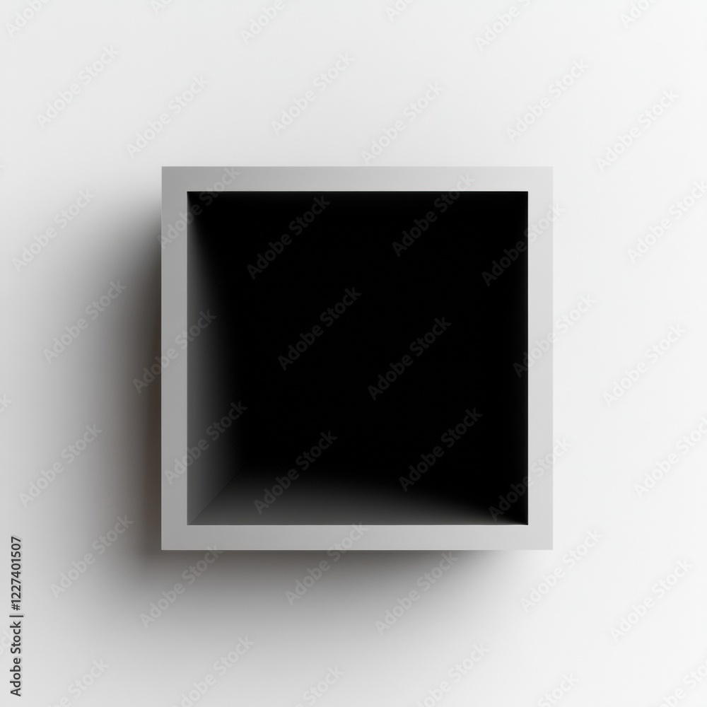 Poster minimalist black box design with depth creating intriguing visual effect on a white background. gene