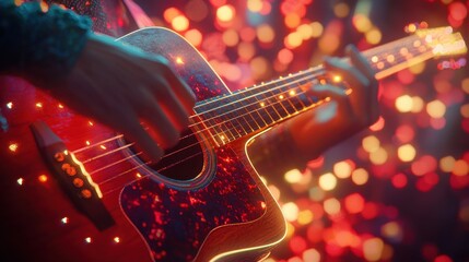 Obraz premium Passionate musician strumming an acoustic guitar symbolizing creativity