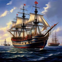 the AI Image Generator, Majestic Sailing Ship at Sunset
