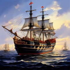 the AI Image Generator, Majestic Sailing Ship at Sunset