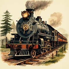 Obraz premium the AI Image Generator, Vintage Steam Train Traveling Through