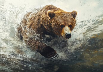 Obraz premium A bear is swimming in the water
