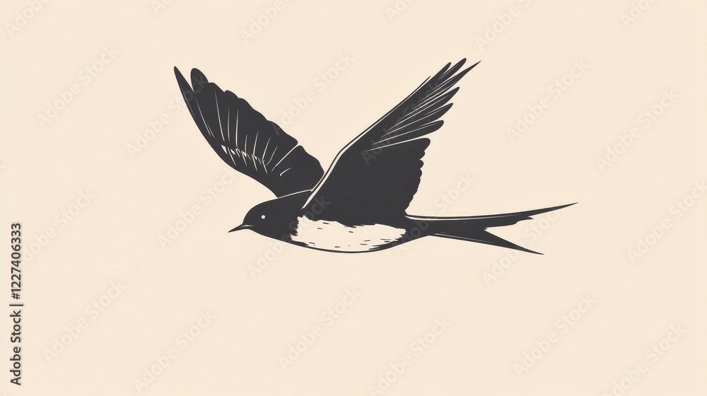 Poster bird soaring gracefully through the sky showcasing its wings in a minimalist design. generative ai