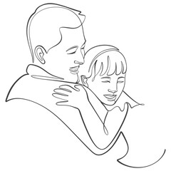 Fathers day line art style vector illustration, father and daughter line art illustration
