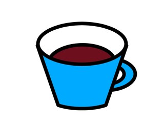 青いコーヒーカップとコーヒー、かわいいイラスト