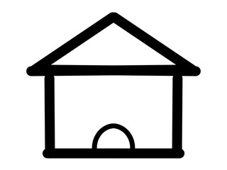 黒い線で描かれたシンプルな家、建物
