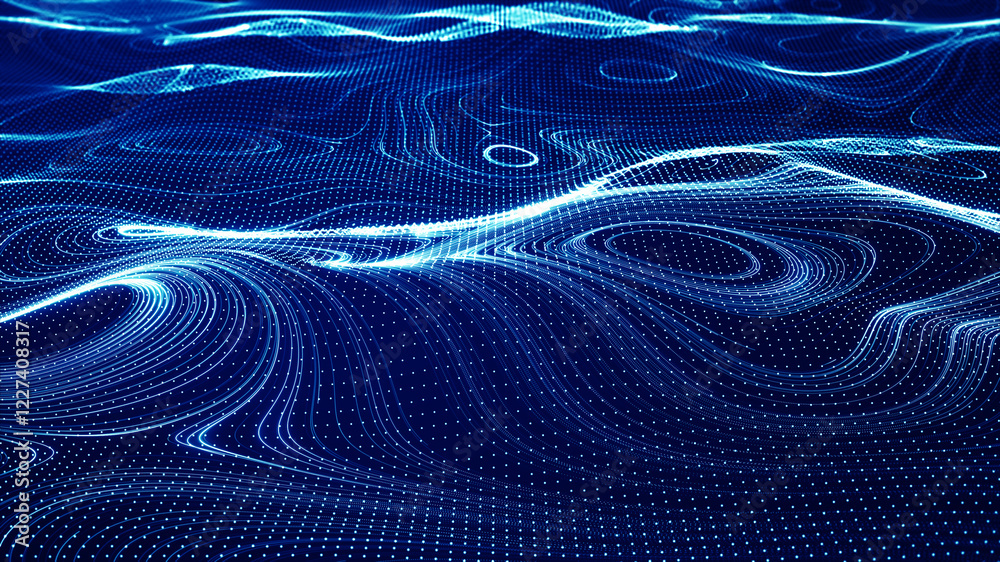Poster abstract cyber big data flow particles. big data flow and artificial intelligence with lines and a g