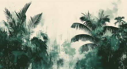 Lush Tropical Vegetation Shrouds Mysteriously in Dense Green Mist of a Forested Zone