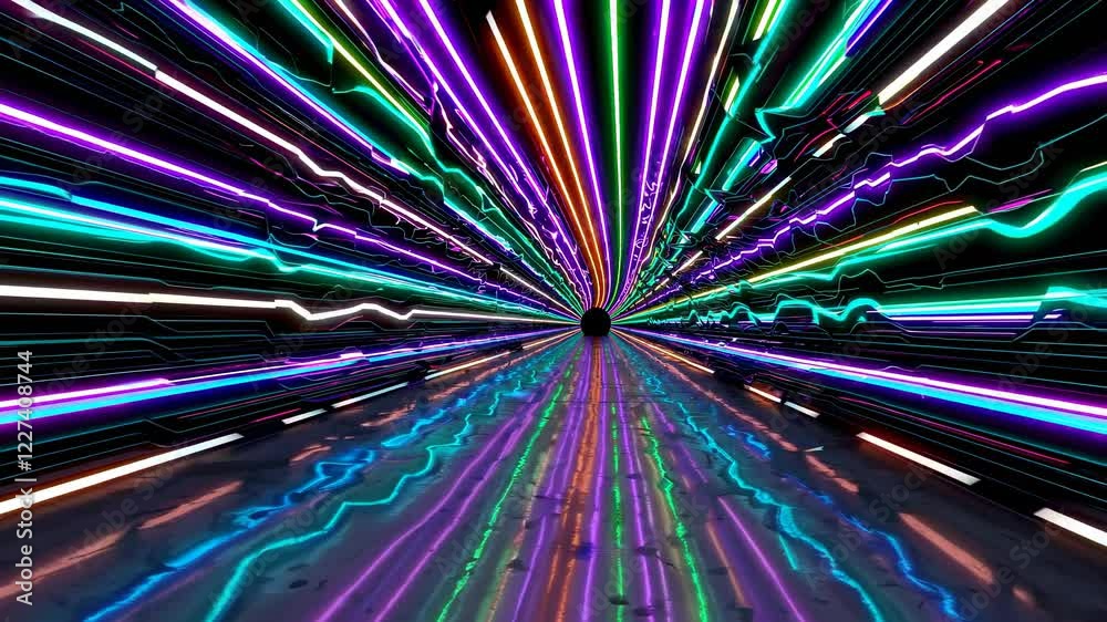 Aufkleber vibrant light tunnel creates futuristic experience with colorful neon patterns in digital art enviro