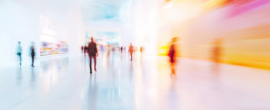 Abstract Motion Blur of People in a Modern Hallway