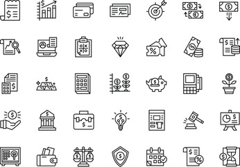 Finance and Business icons set, a collection of linear icons for money, investment, growth and savings