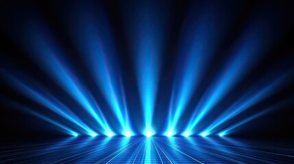 Abstract blue light beams radiating from a central point, creating a vibrant atmosphere for events