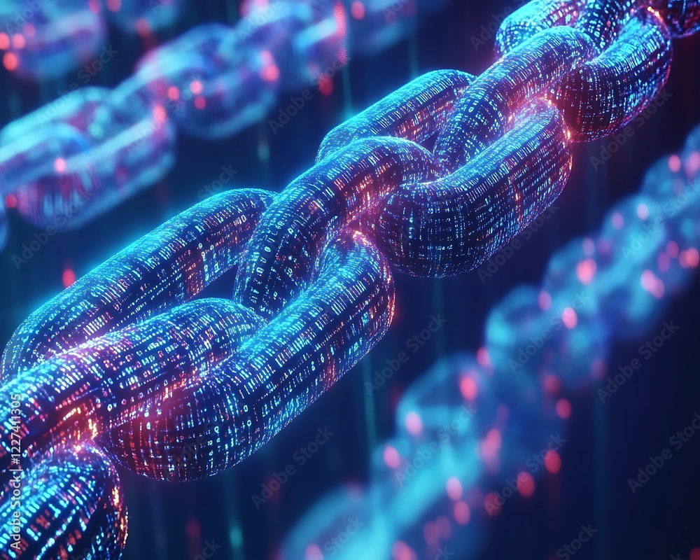 Leinwandbilder Visual representation of a blockchain ledger, showcasing digital networks and technology concepts.