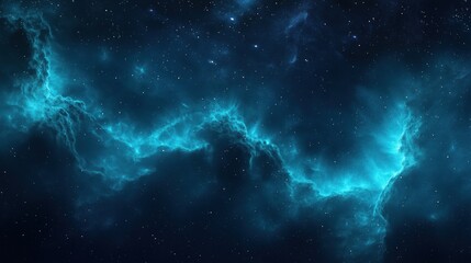 Glowing blue nebula in deep space with scattered stars and cosmic dust