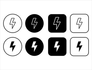 Flash lightning bolt icon set. Energy sign.  Flash icon buttons set