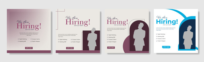 We are hiring job vacancy social media post banner design template with red color. We are hiring job vacancy square web banner design. Employee vacancy announcement. Illustration isolated
