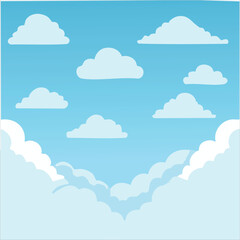 Sky and Clouds, Beautiful Background. Stylish design with a flat, cartoon poster, flyers, postcards, web banners. holiday mood, airy atmosphere. Isolated Object. Design Material. Vector illustration.