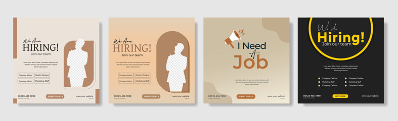 We are hiring job vacancy social media post banner design template with red color. We are hiring job vacancy square web banner design. Employee vacancy announcement. Illustration isolated