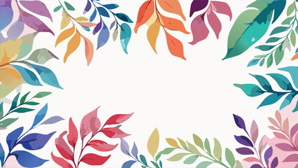 Fototapeta premium Rainbow colors, watercolor leaf frame, simple botanical design, in white background, with empty space fro text, vector illustration.