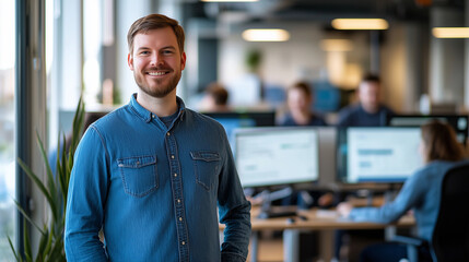 Fototapeta premium Confident Software Engineer in Modern Coworking Space