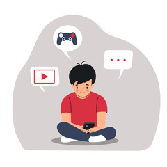 Child with gadget. Boy using smartphone isolated. Vector flat cartoon style  illustration