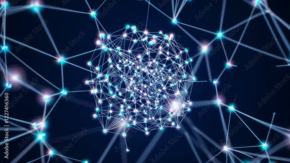 Poster dynamic visualization of a complex network structure representing interconnected nodes and edges in 