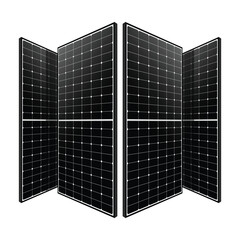Illustration of four black solar panels arranged in a folded pattern, representing renewable energy, solar power technology, and eco-friendly solutions for sustainable development and clean energy.