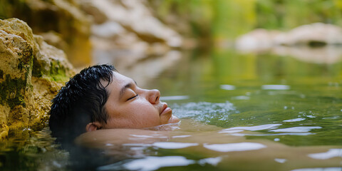 Fototapeta premium Person Floating in Natural Water