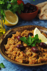 A plate with traditional Moroccan salad zaalouk