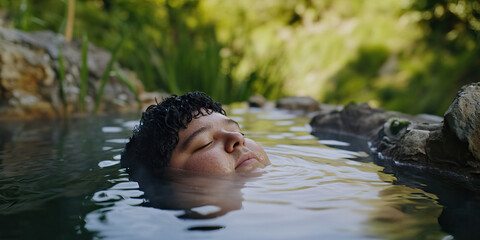 Fototapeta premium Person Floating in Natural Pool