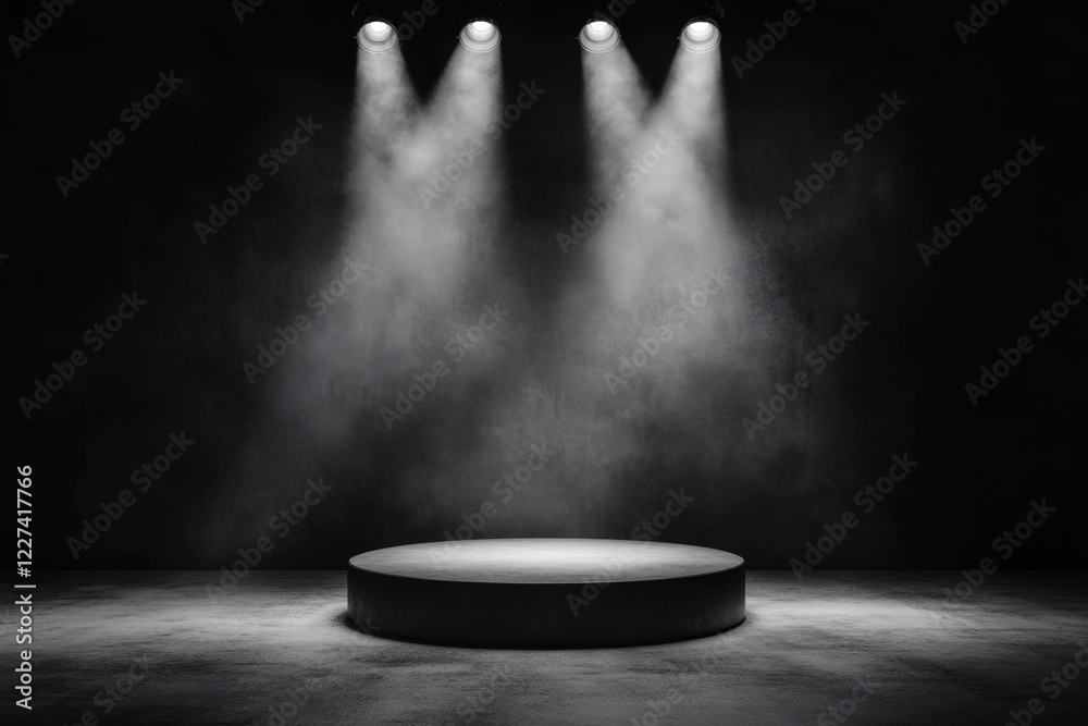 Poster a clean design of a single spotlight shining down on a small podium, with all other areas left in sh