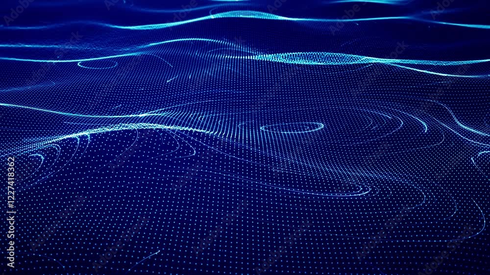 Poster abstract cyber big data flow particles. big data flow and artificial intelligence with lines and a g