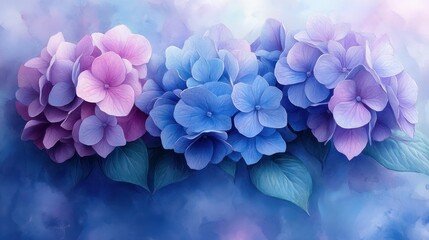 Fototapeta premium Serene Hydrangeas: A Watercolor Dream of Pastel Blooms