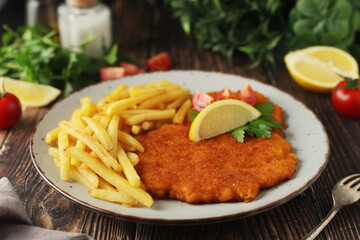 A Viennese schizel with french fries