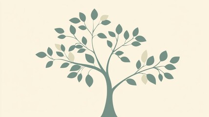 Obraz premium Stylized tree icon featuring branches and leaves in a minimalistic design suitable for various artistic applications. Generative AI