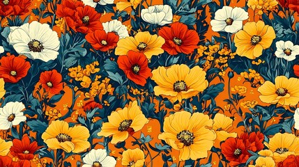Vibrant Vintage Botanical Floral Pattern in Seamless Design