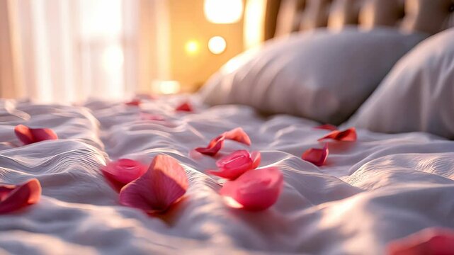 rose petals on the bed. Love.