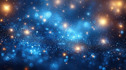 Fototapeta premium Blue and Gold Glitter Lights Sparkle Background