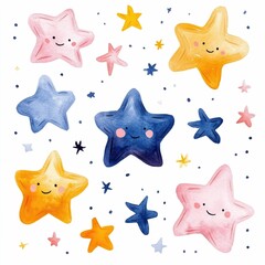 Soft  delicate watercolor design with pastel tones and tiny glowing stars floating in a whimsical note section with lined spaces  creating a calming  dreamy and enchanting background